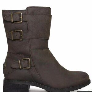 UGG Wilcox Water Resistant Black Leather Wool Lining Biker-Style Boots Size 7